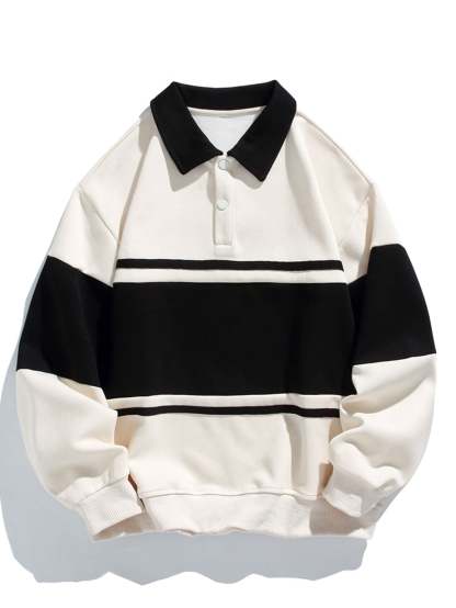 Relax Fit Color Block Patchwork Polo Sweatshirt-Mitchell Shoes