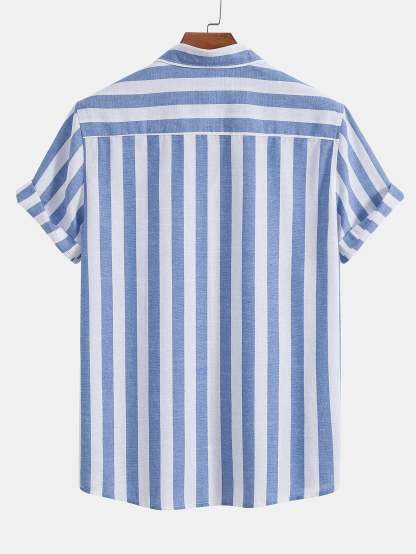 Striped Cotton Blend Button Up Shirt & Straight Leg Linen Pants-Mitchell Shoes