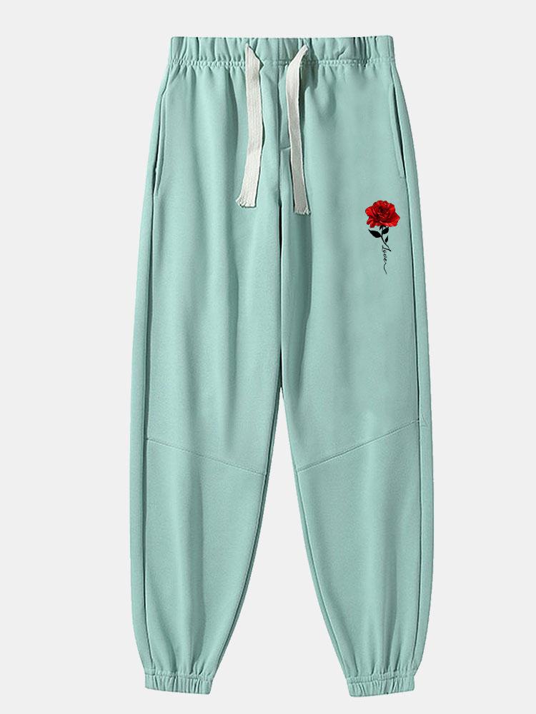 Rose Print Cotton Blend Jogger Pants-Mitchell Shoes