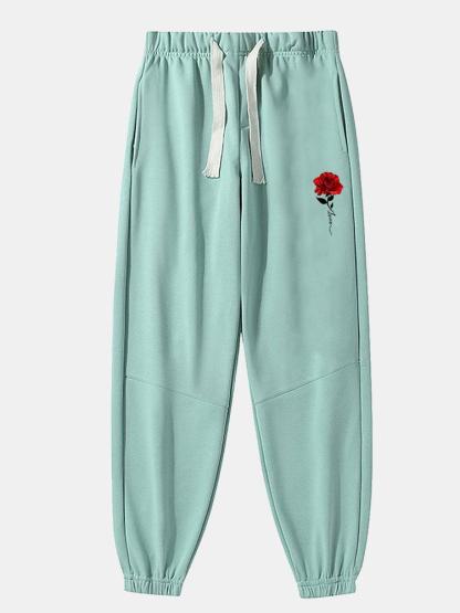 Rose Print Cotton Blend Jogger Pants-Mitchell Shoes