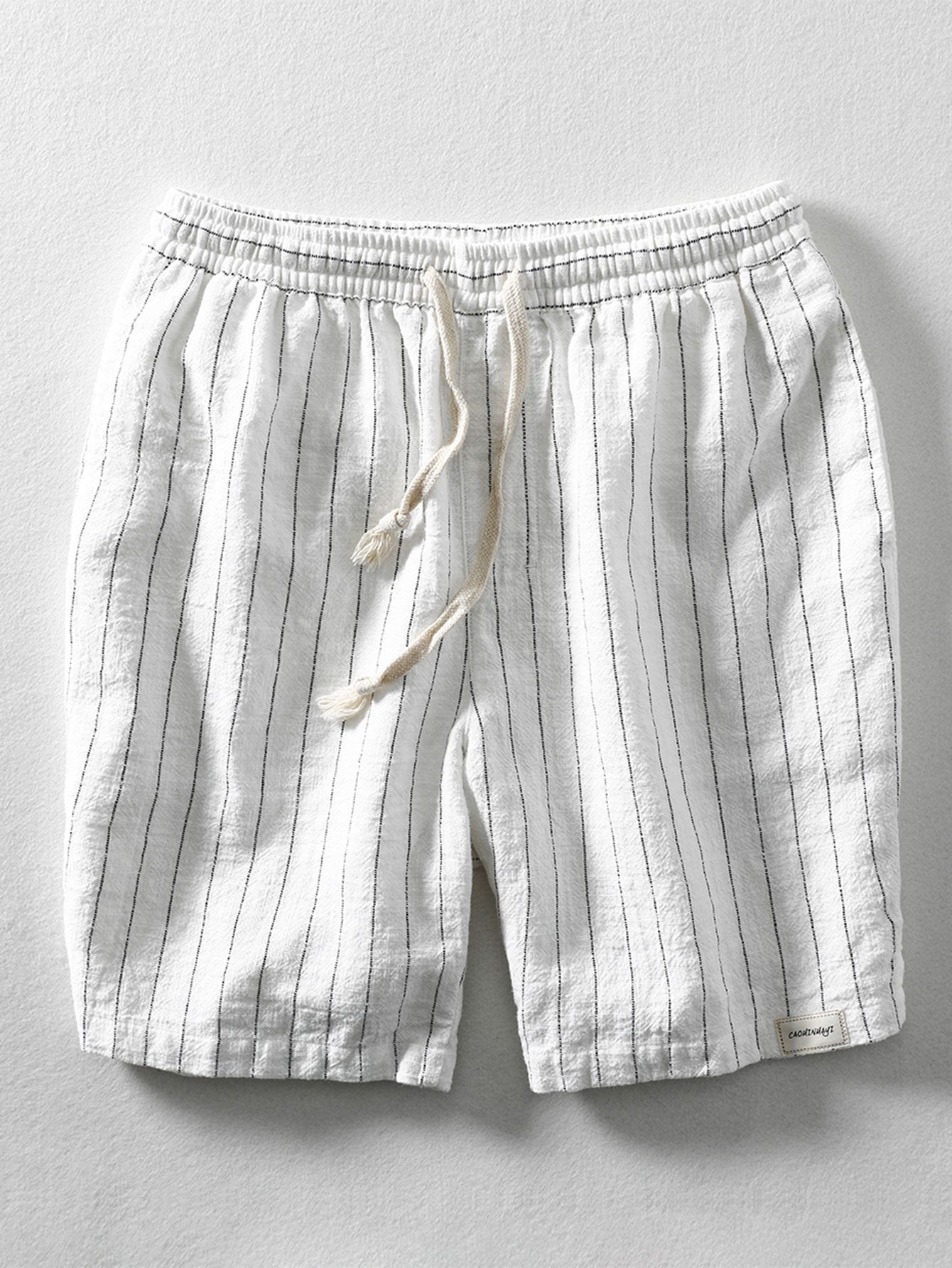 Linen Cotton Blend Drawstring Striped Shorts-Mitchell Shoes