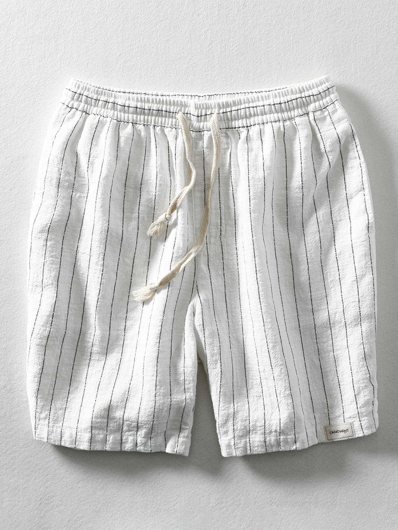 Linen Cotton Blend Drawstring Striped Shorts-Mitchell Shoes