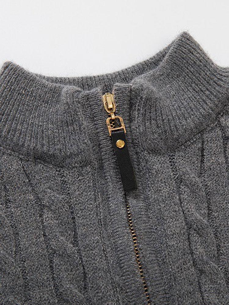 Braided Mock Neck Quarter Zip Sweater-Mitchell Shoes