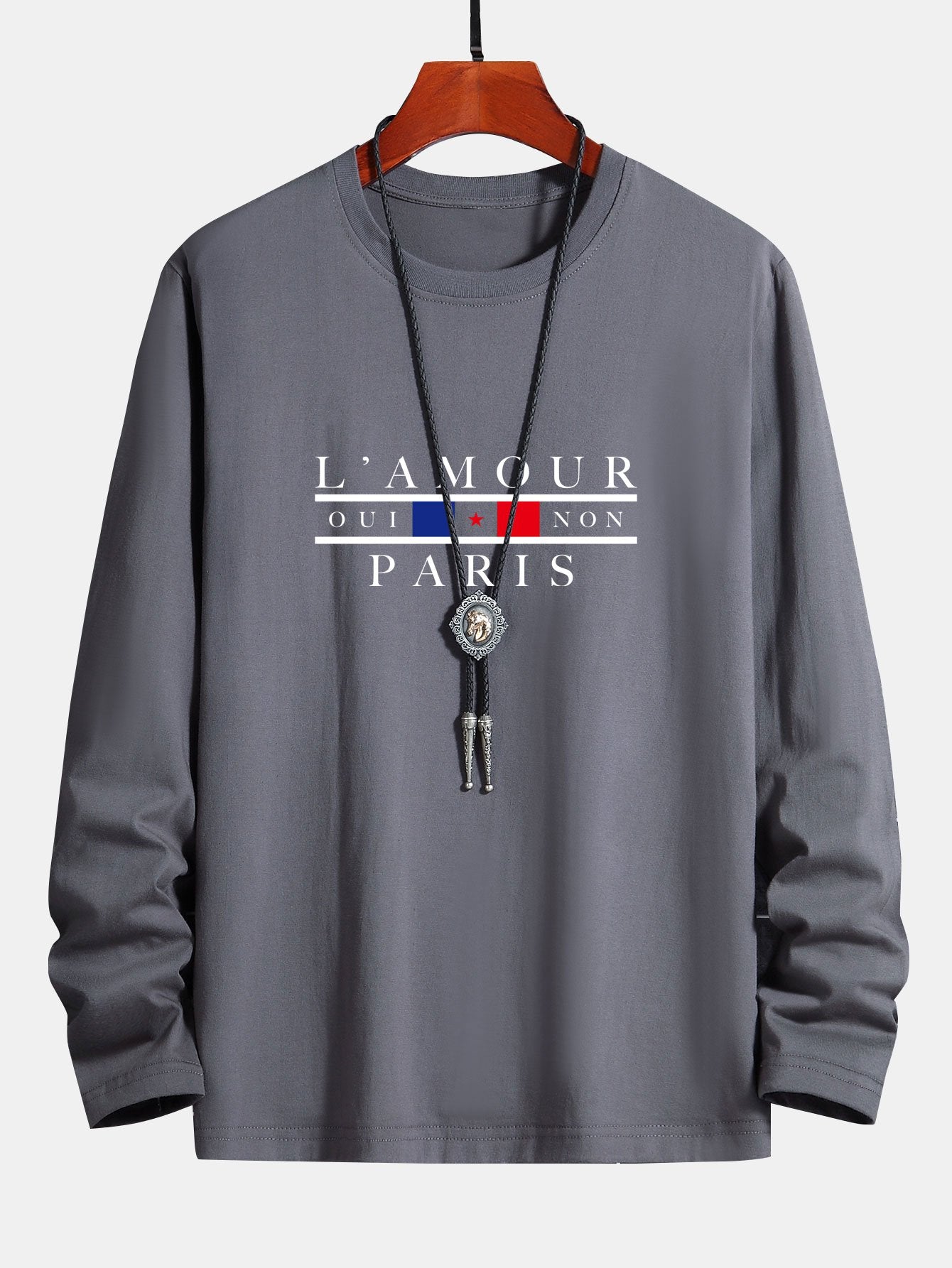 Long Sleeve Paris Slogan Print Cotton T-Shirt-Mitchell Shoes