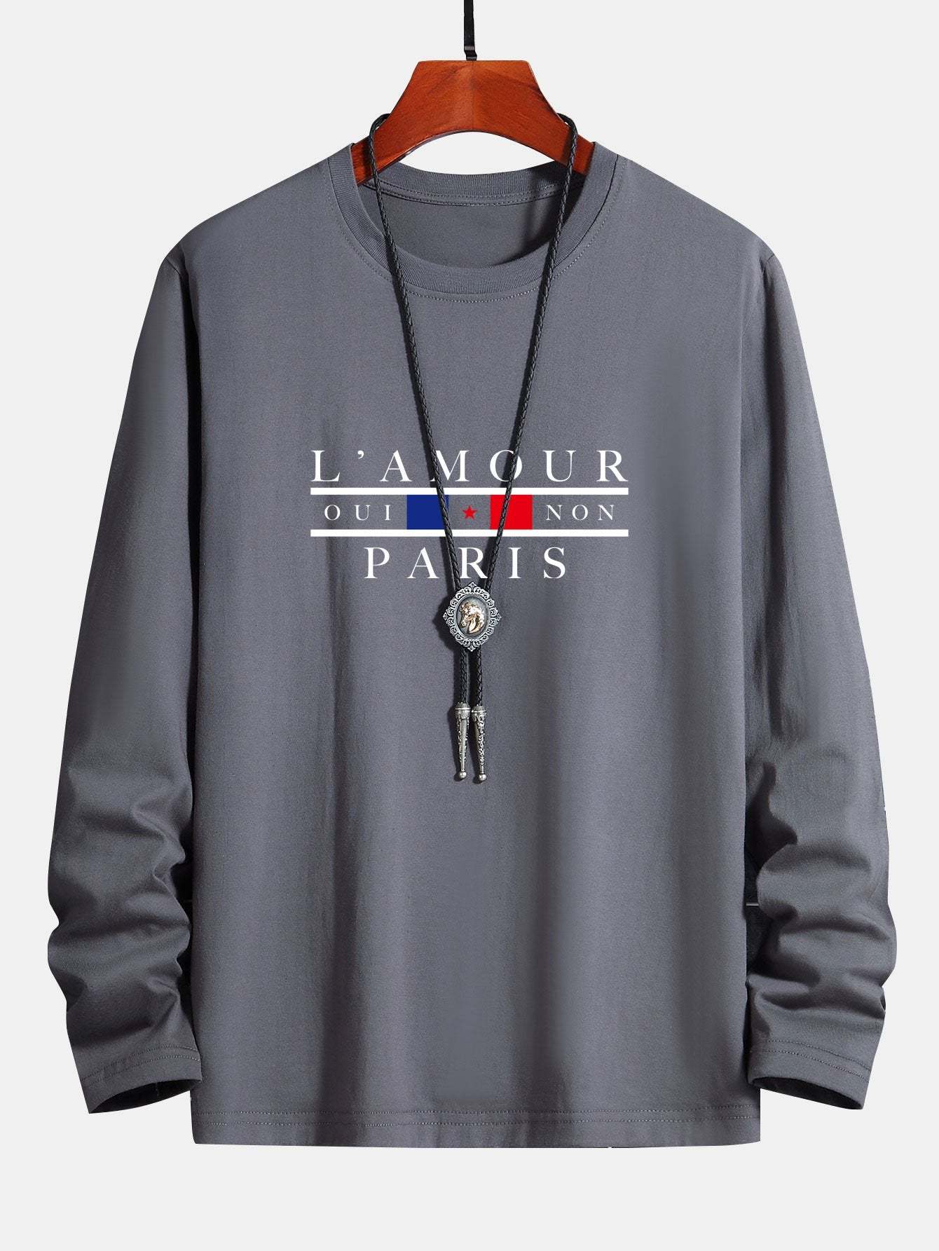 Long Sleeve Paris Slogan Print Cotton T-Shirt-Mitchell Shoes