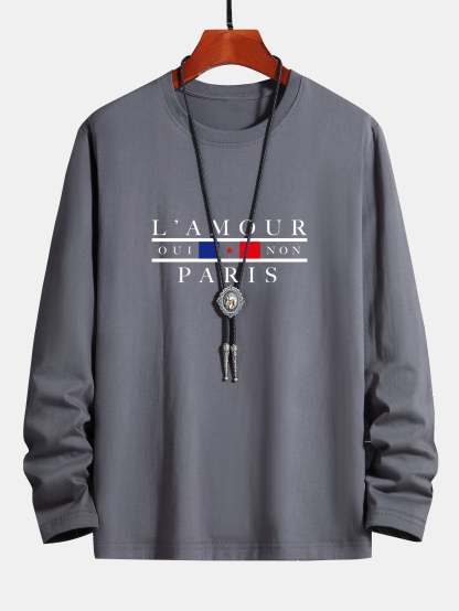 Long Sleeve Paris Slogan Print Cotton T-Shirt-Mitchell Shoes