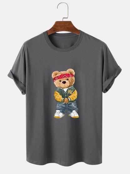 Hip Hop Bear Print T-Shirt-Mitchell Shoes