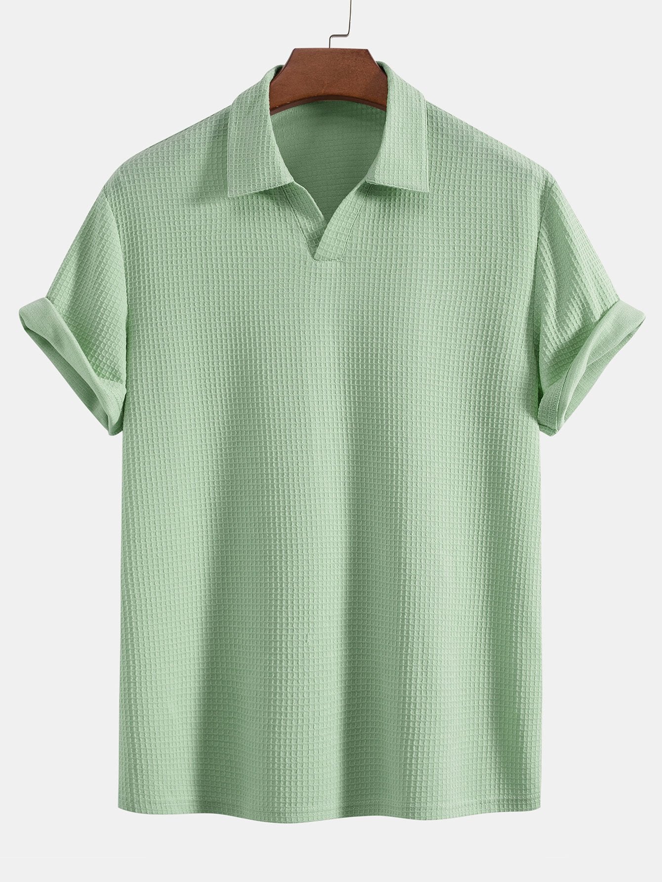 Knitted Waffle V Neck Polo Shirt-Mitchell Shoes