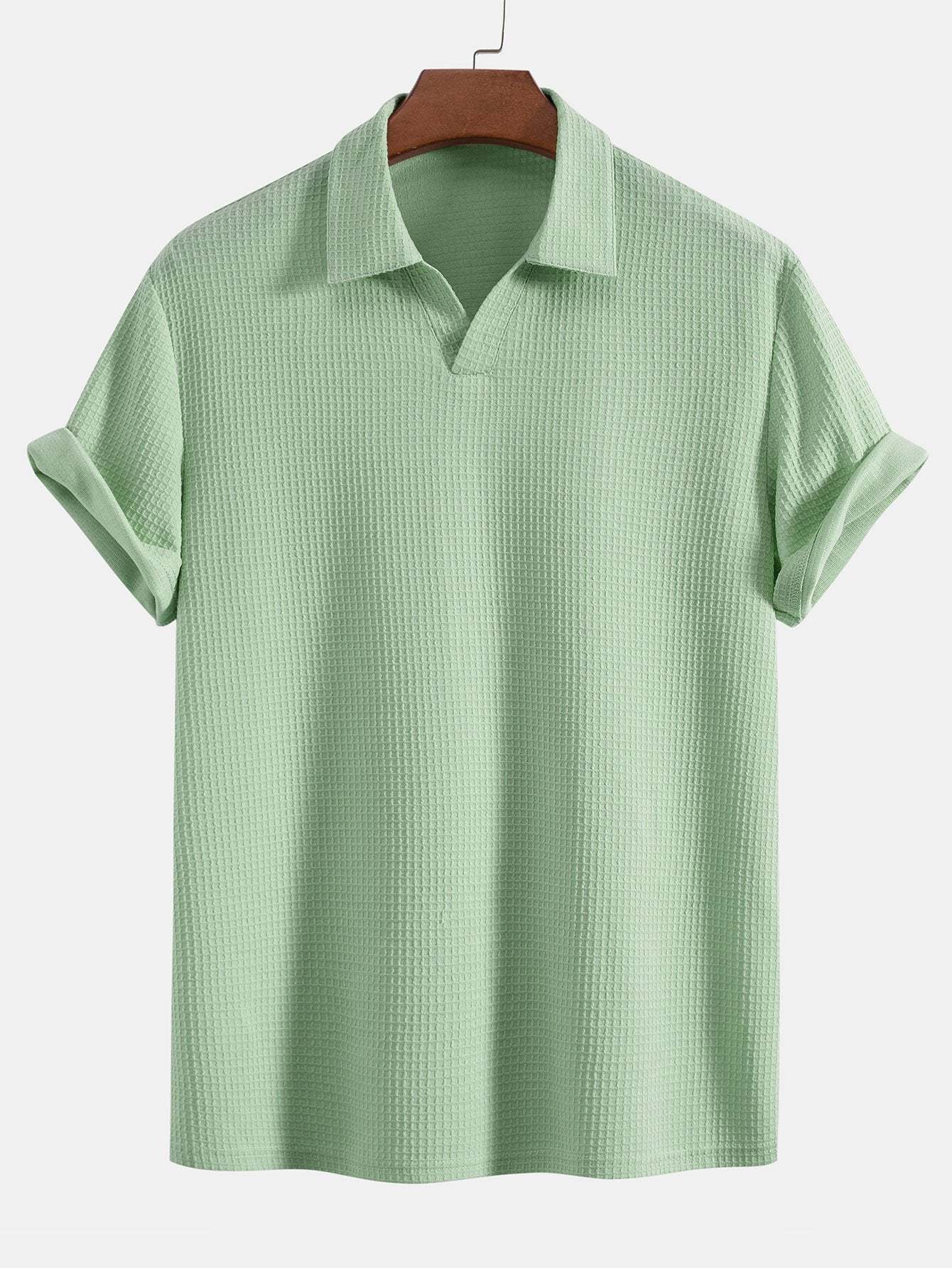 Knitted Waffle V Neck Polo Shirt-Mitchell Shoes