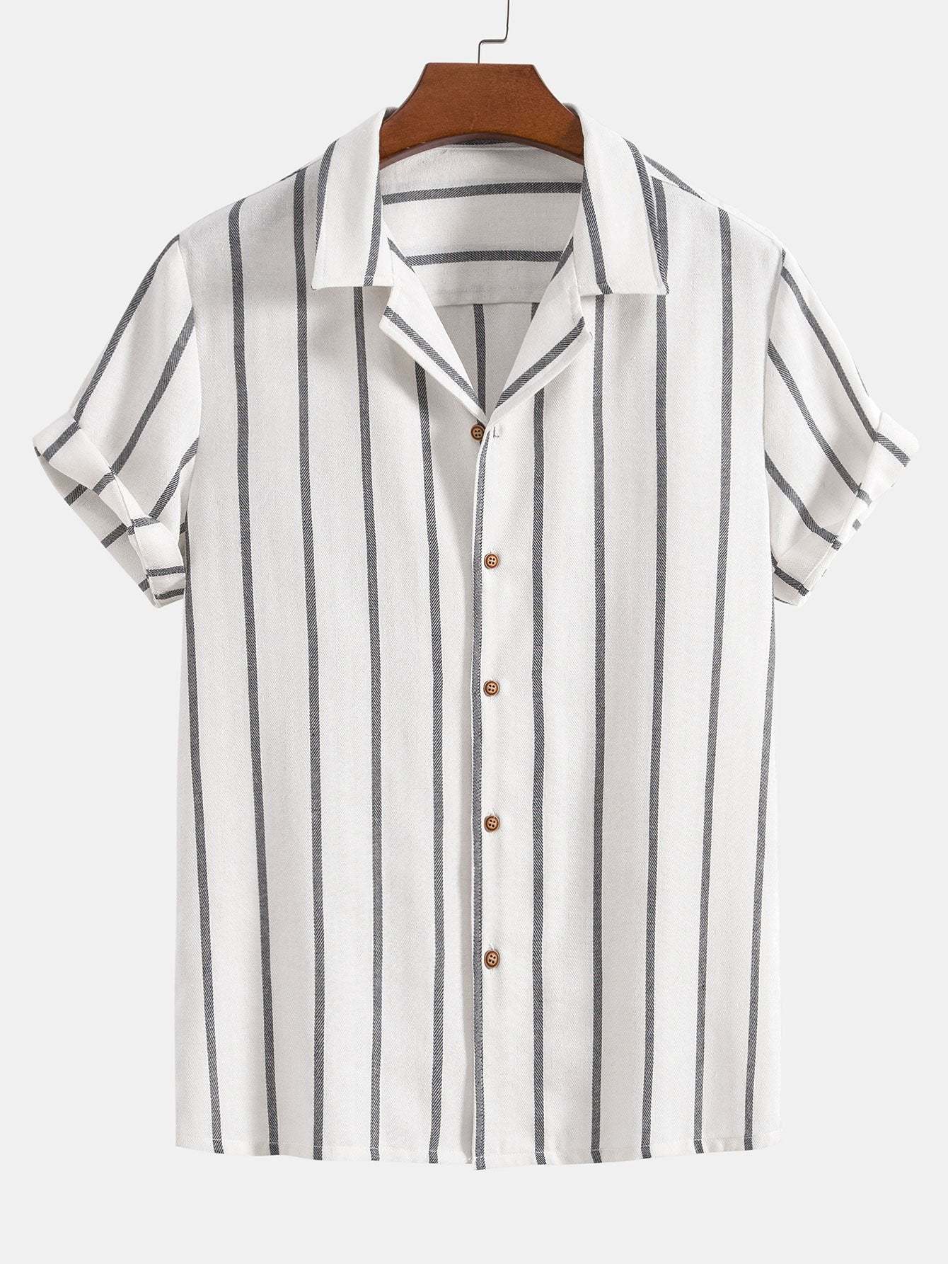 Cotton Blend Striped Cuban Shirt-Mitchell Shoes