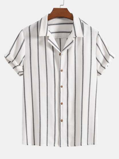 Cotton Blend Striped Cuban Shirt-Mitchell Shoes