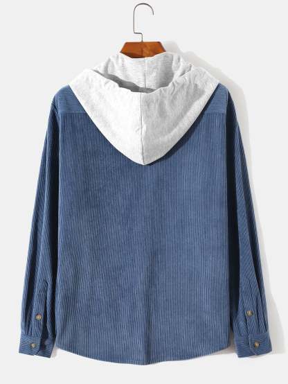 Long Sleeve Hooded Corduroy Overshirt-Mitchell Shoes