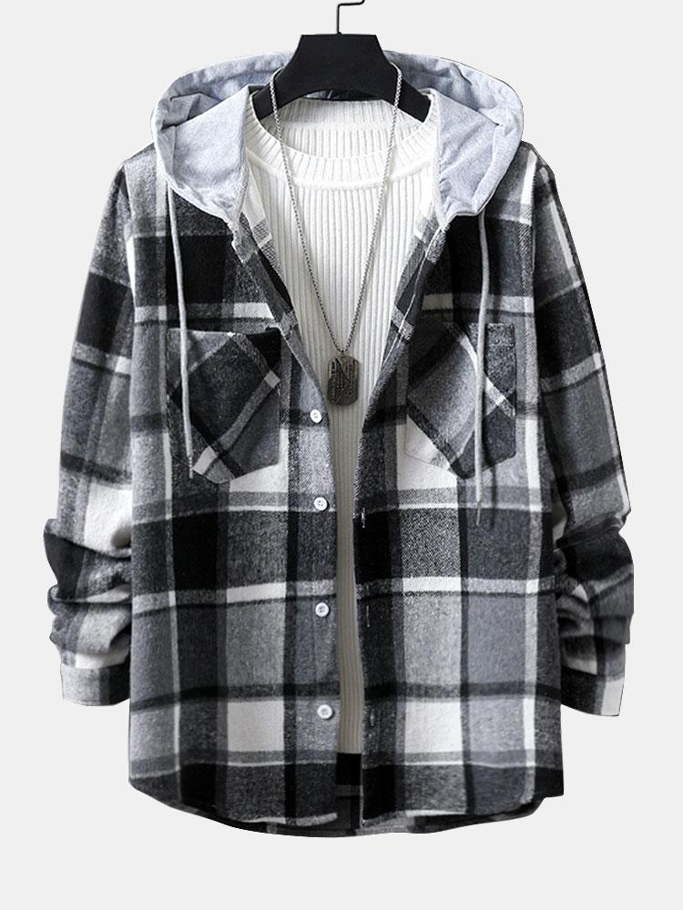 Long Sleeve Hooded Flannel Plaid Overshirt-Mitchell Shoes