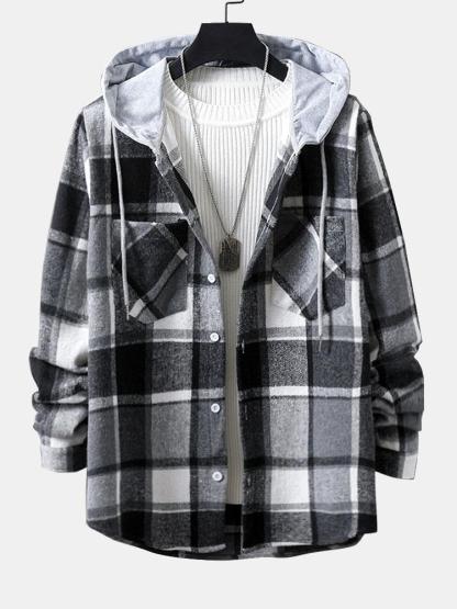 Long Sleeve Hooded Flannel Plaid Overshirt-Mitchell Shoes