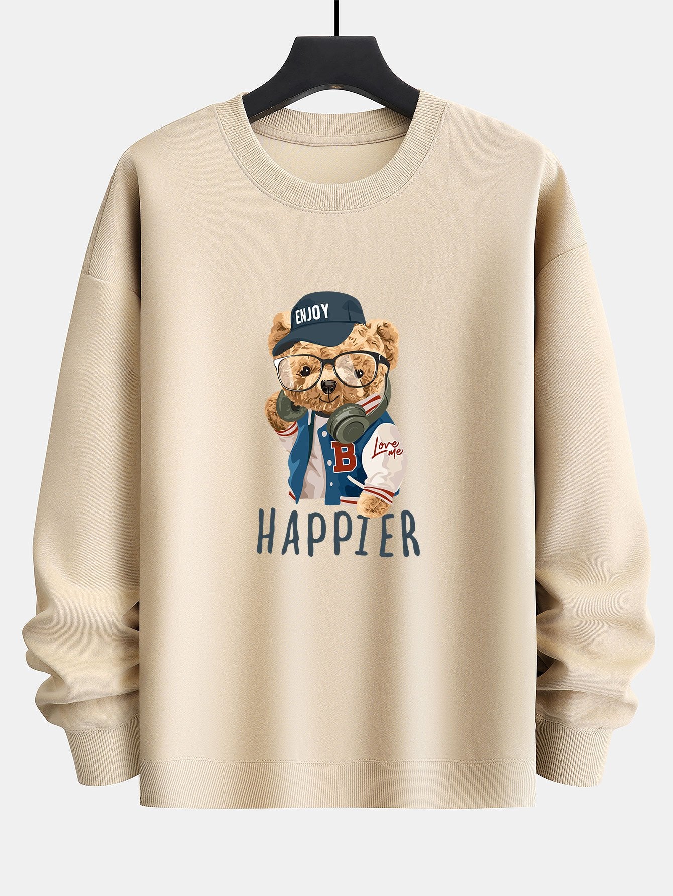 Baseball Jacket Bear Slogan Print Relax Fit Sweatshirt-Mitchell Shoes
