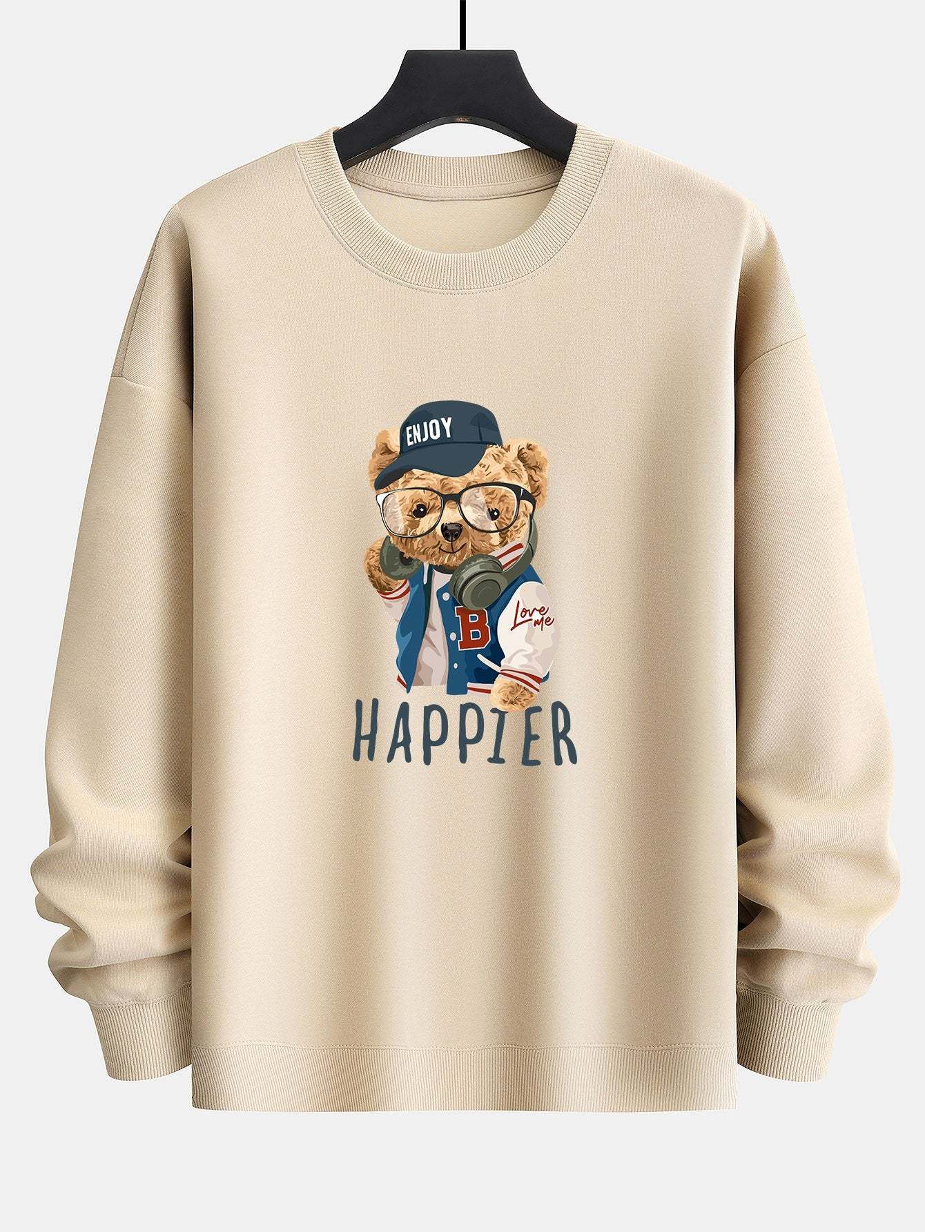Baseball Jacket Bear Slogan Print Relax Fit Sweatshirt-Mitchell Shoes
