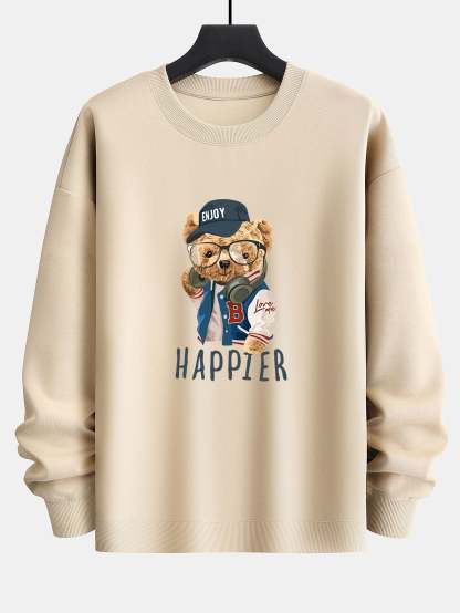 Baseball Jacket Bear Slogan Print Relax Fit Sweatshirt-Mitchell Shoes