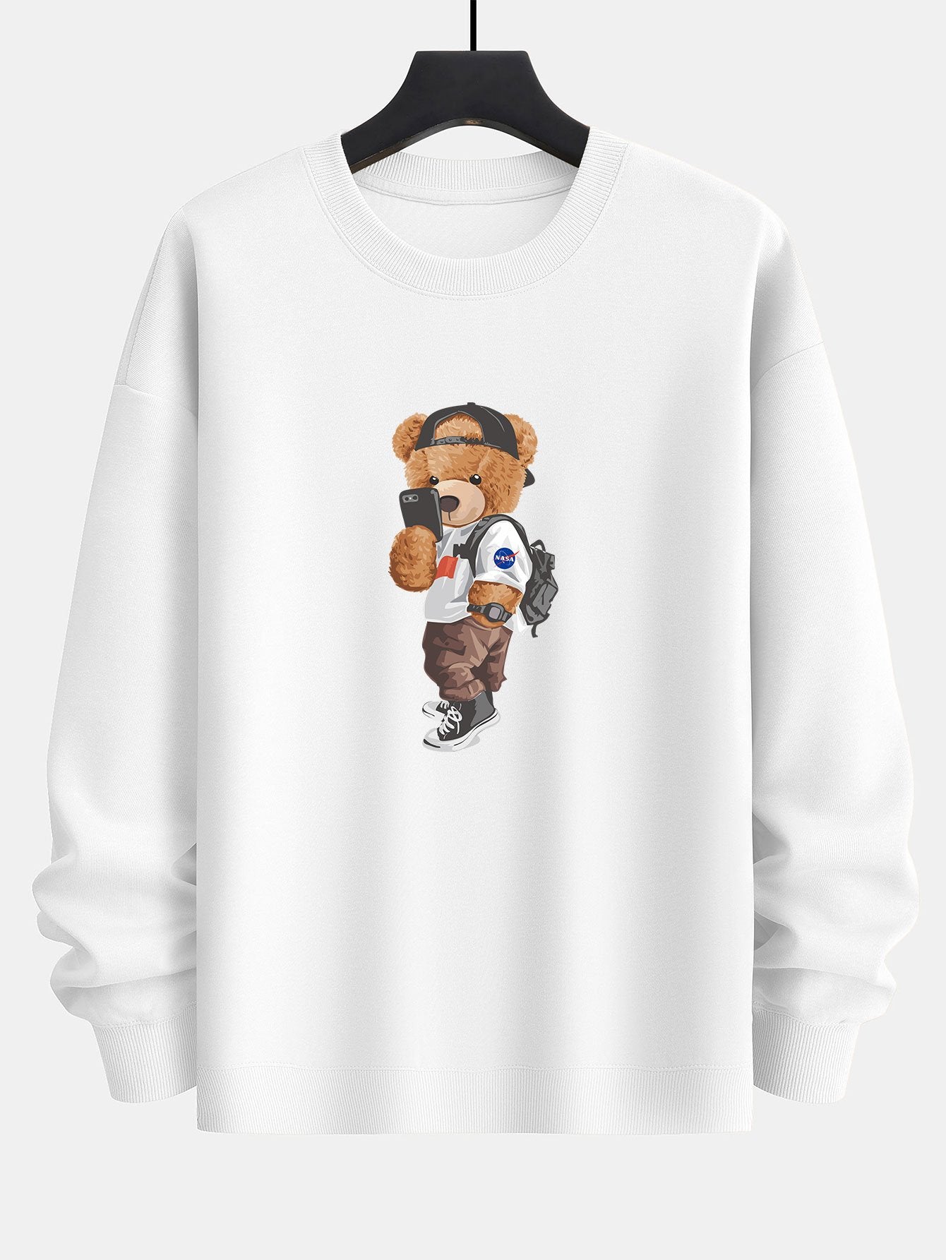 Selfie Bear Print Relax Fit Sweatshirt-Mitchell Shoes