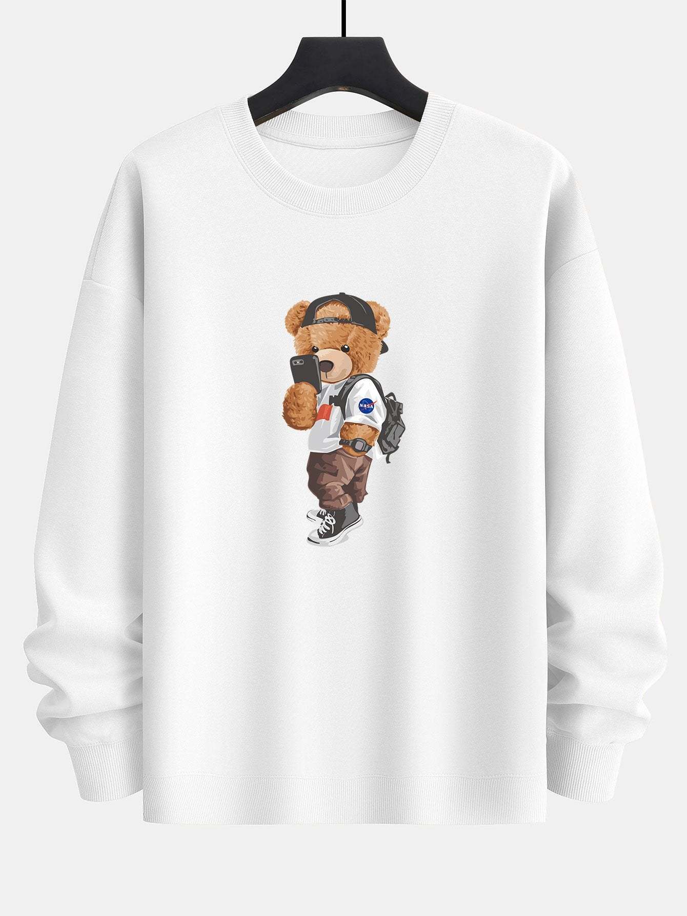 Selfie Bear Print Relax Fit Sweatshirt-Mitchell Shoes