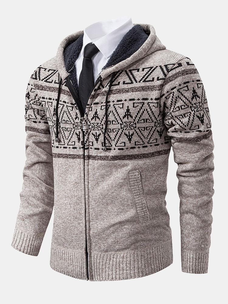 Aztec Geometric Pattern Zip Hooded Sweater-Mitchell Shoes