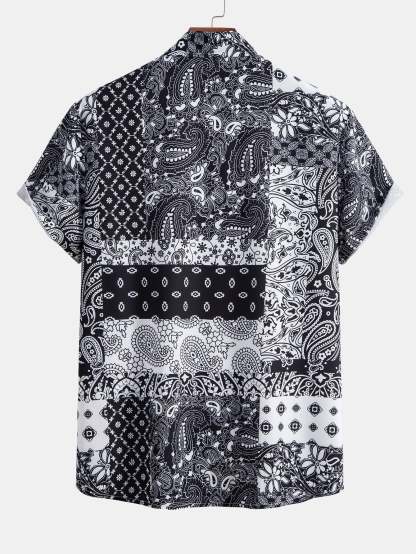 Paisley Floral Patchwork Print Button Up Shirt & Swim Shorts-Mitchell Shoes