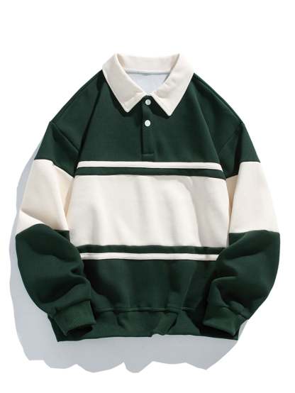 Relax Fit Color Block Patchwork Polo Sweatshirt & Jogger Pants With Pintuck-Mitchell Shoes