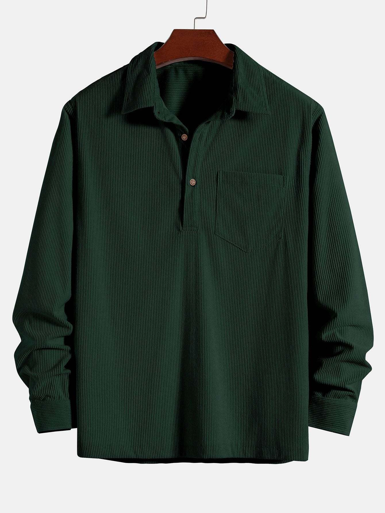 Long Sleeve Polo Collar Corduroy Shirt-Mitchell Shoes