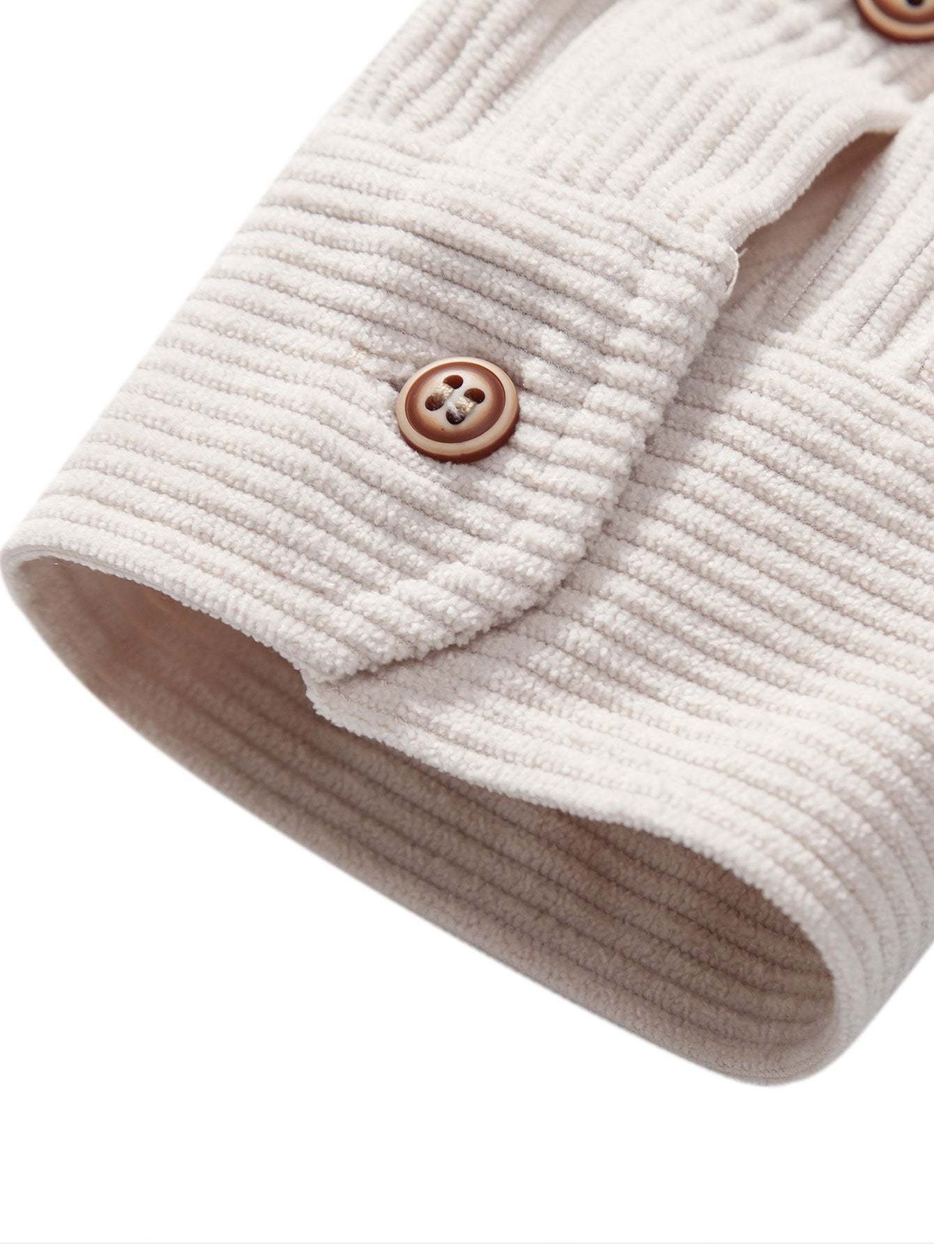 Long Sleeve Polo Collar Corduroy Shirt & Straight Leg Corduroy Pants-Mitchell Shoes