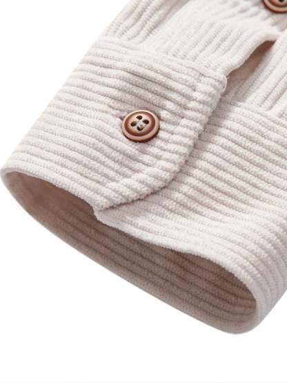 Long Sleeve Polo Collar Corduroy Shirt & Straight Leg Corduroy Pants-Mitchell Shoes