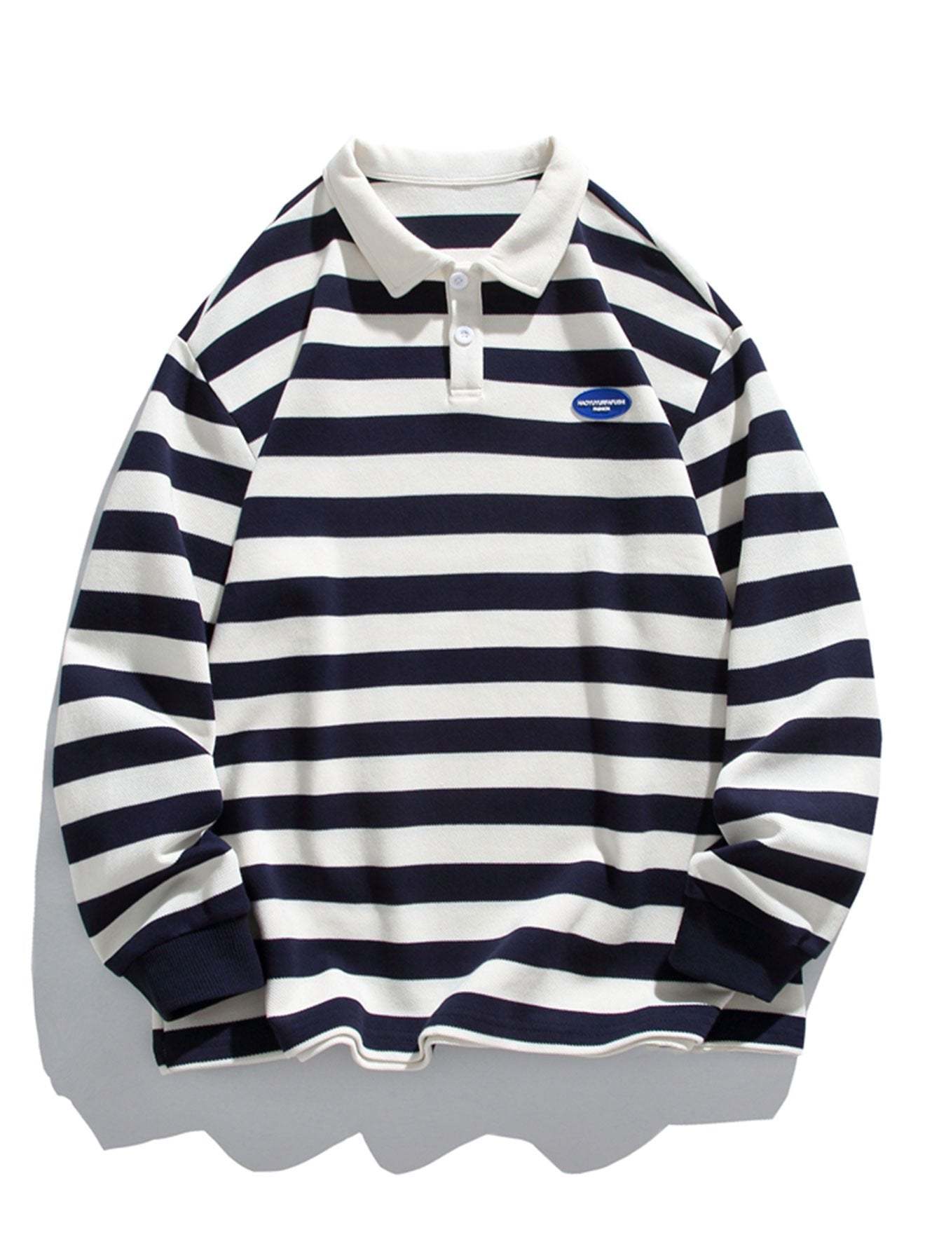 Relax Fit Waffle Striped Polo Sweatshirt-Mitchell Shoes