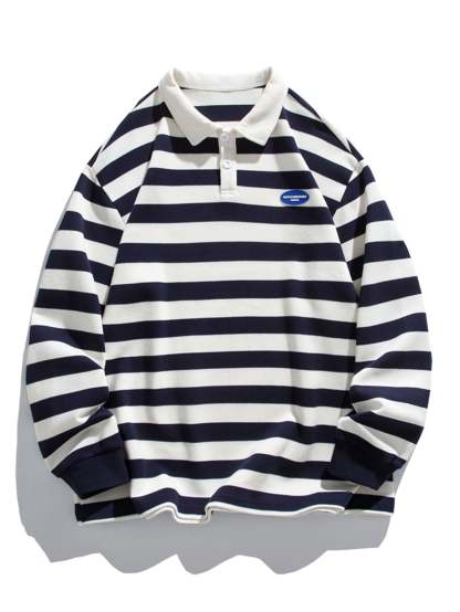 Relax Fit Waffle Striped Polo Sweatshirt-Mitchell Shoes