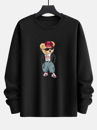 Cool Style Bear Print Relax Fit Sweatshirt-Mitchell Shoes