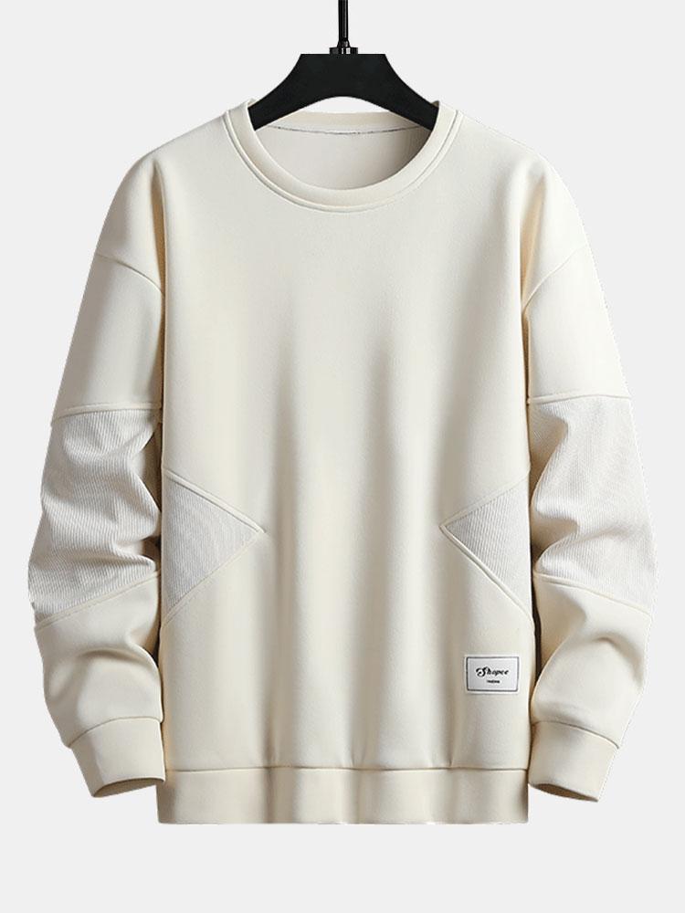Textured Fabric Patchwork Crew Neck Sweatshirt-Mitchell Shoes