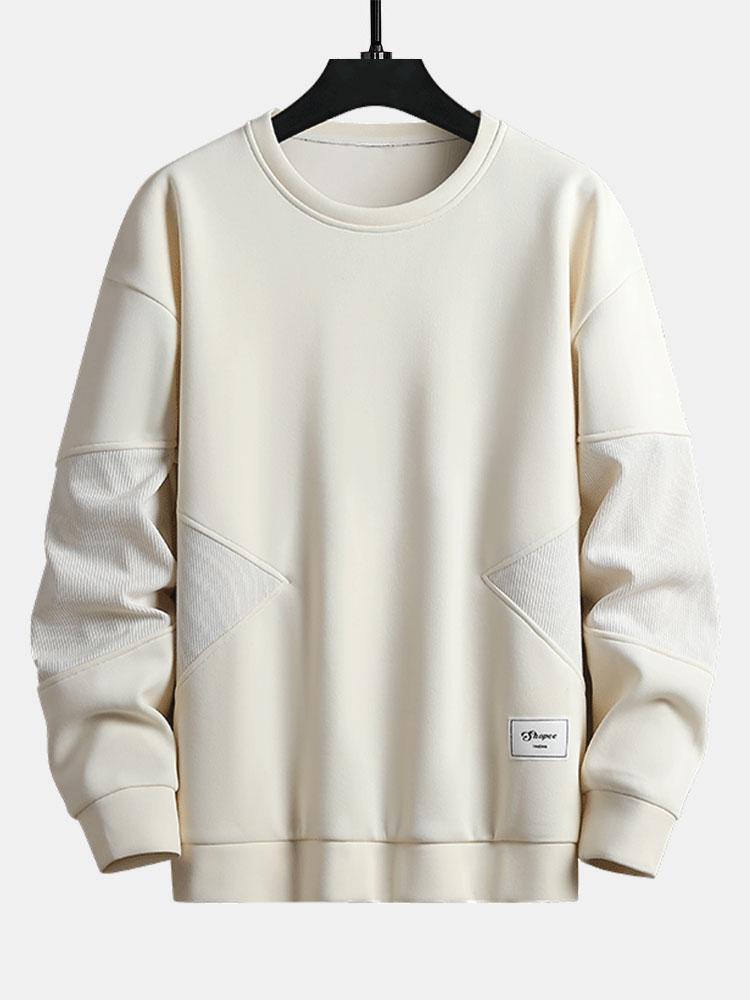 Textured Fabric Patchwork Crew Neck Sweatshirt-Mitchell Shoes