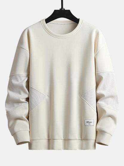 Textured Fabric Patchwork Crew Neck Sweatshirt-Mitchell Shoes