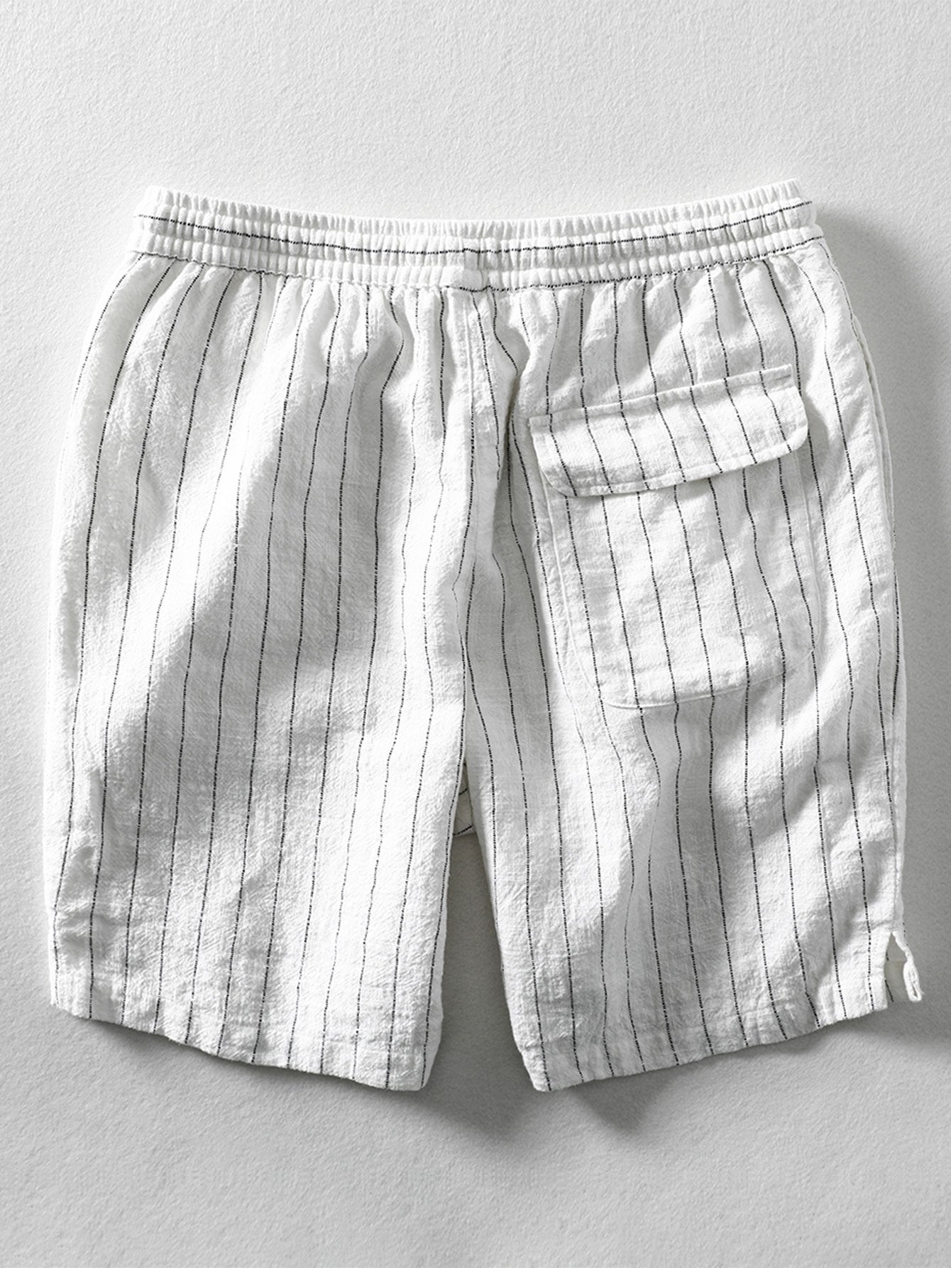 Linen Cotton Blend Drawstring Striped Shorts-Mitchell Shoes