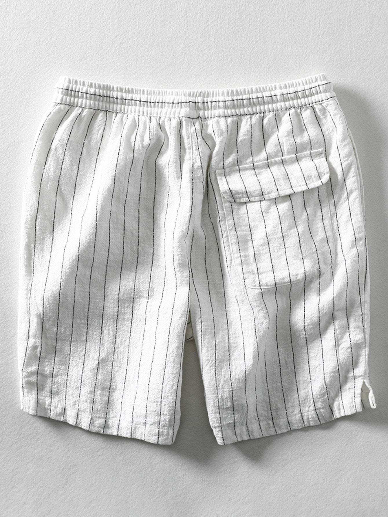 Linen Cotton Blend Drawstring Striped Shorts-Mitchell Shoes