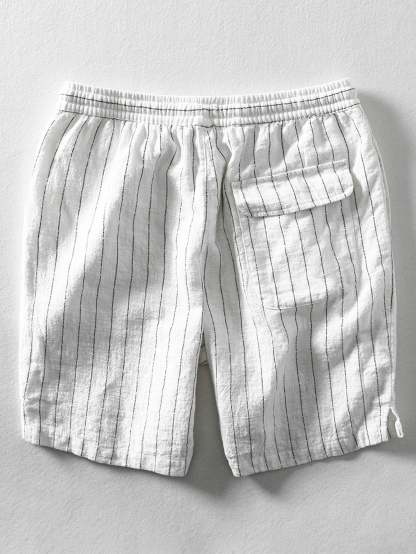 Linen Cotton Blend Drawstring Striped Shorts-Mitchell Shoes