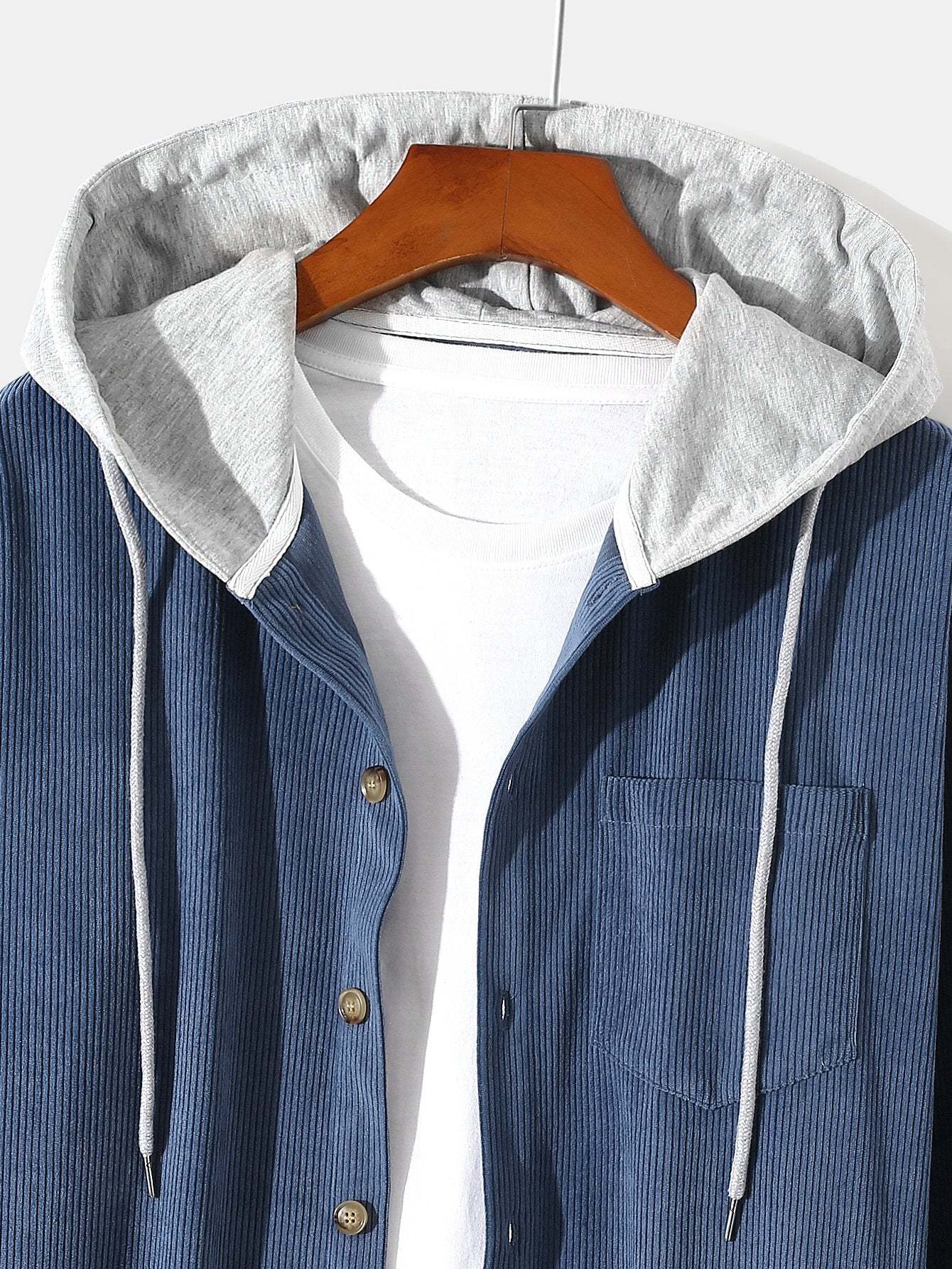 Long Sleeve Hooded Corduroy Overshirt-Mitchell Shoes