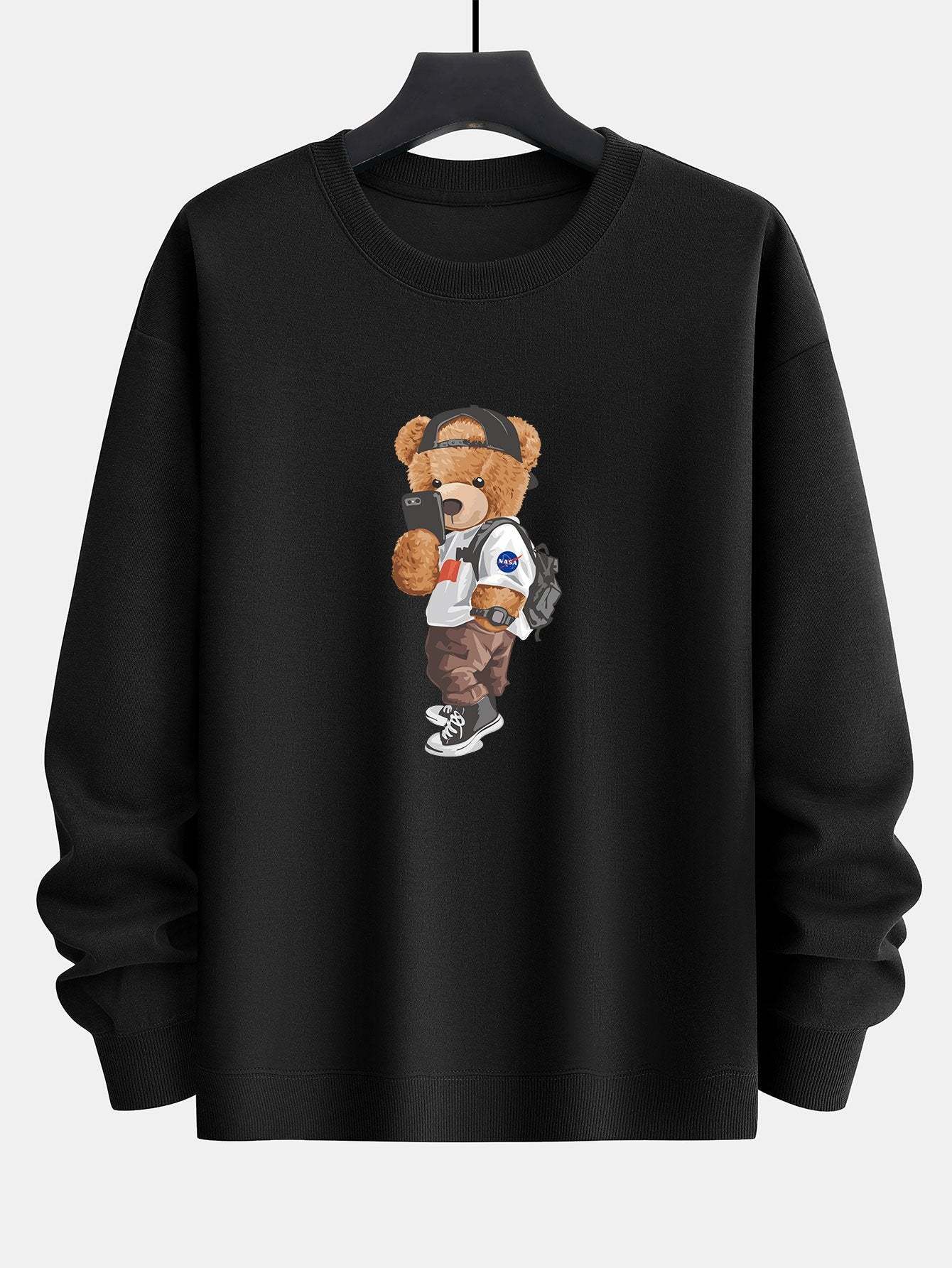 Selfie Bear Print Relax Fit Sweatshirt-Mitchell Shoes