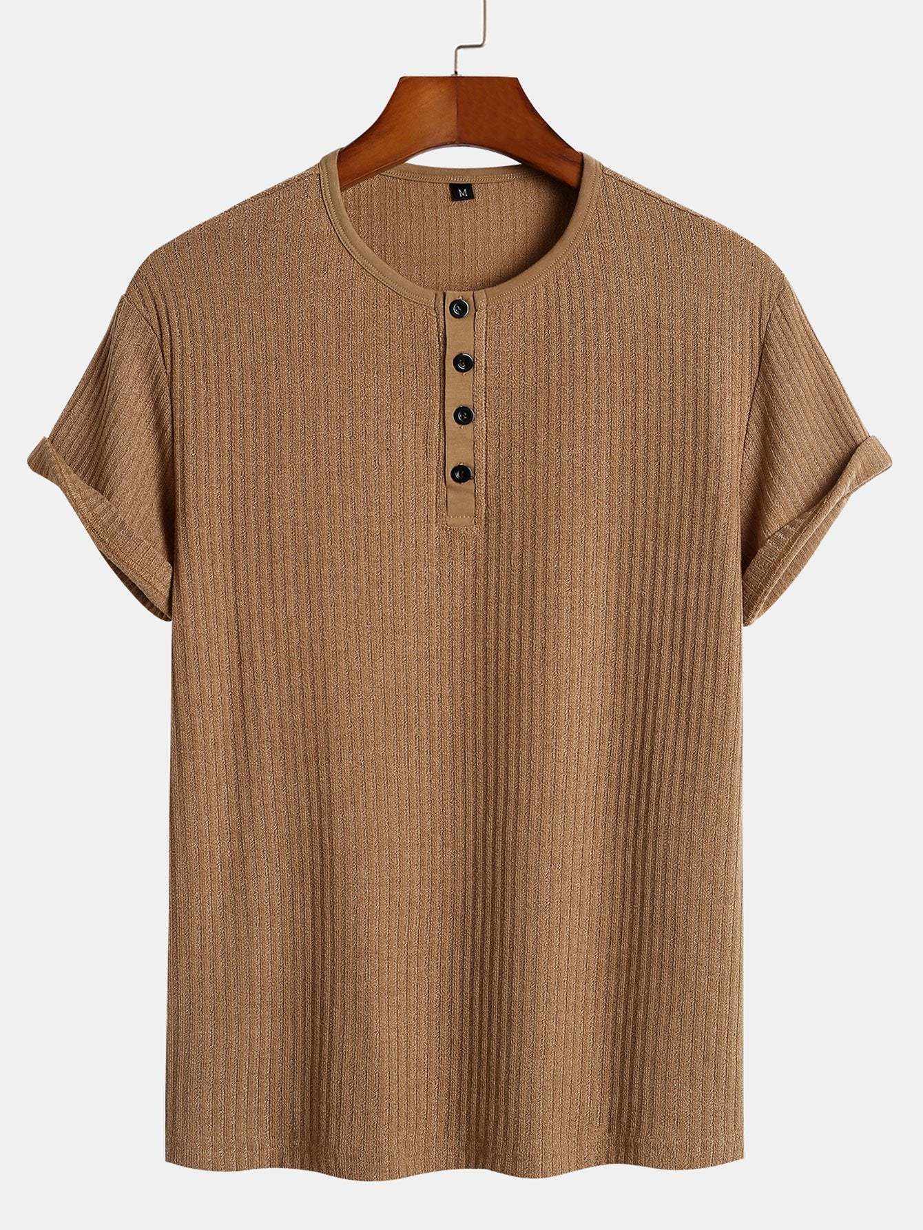 Muscle Fit Ribbed Henley Shirt-Mitchell Shoes