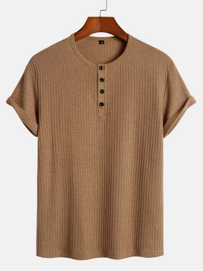 Muscle Fit Ribbed Henley Shirt-Mitchell Shoes