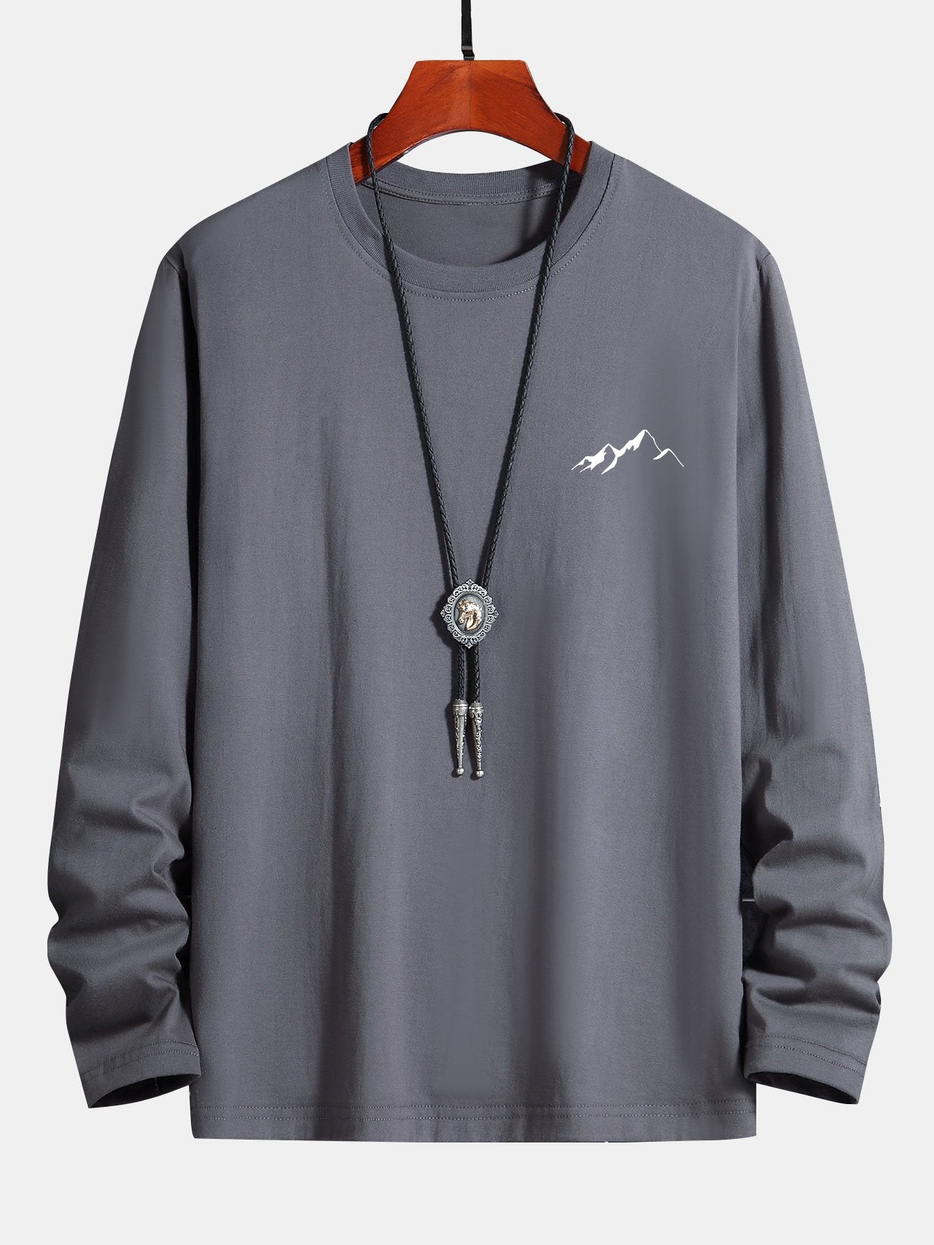 Long Sleeve Mountain Graphic Print Cotton T-Shirt-Mitchell Shoes