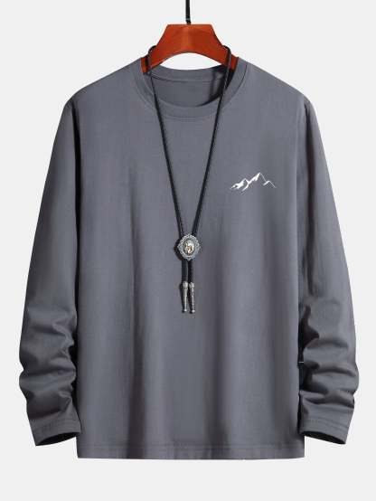 Long Sleeve Mountain Graphic Print Cotton T-Shirt-Mitchell Shoes