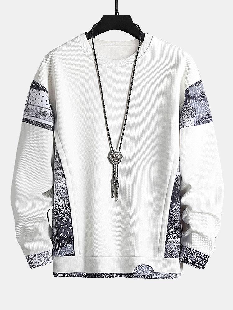 Paisley Print Panel Waffle Sweatshirt & Waffle Jogger Pants-Mitchell Shoes