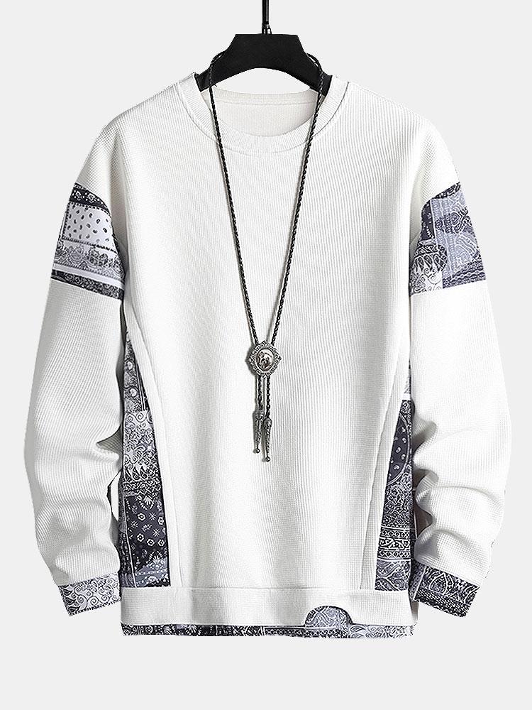 Paisley Print Panel Waffle Sweatshirt & Waffle Jogger Pants-Mitchell Shoes