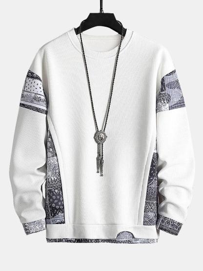 Paisley Print Panel Waffle Sweatshirt & Waffle Jogger Pants-Mitchell Shoes