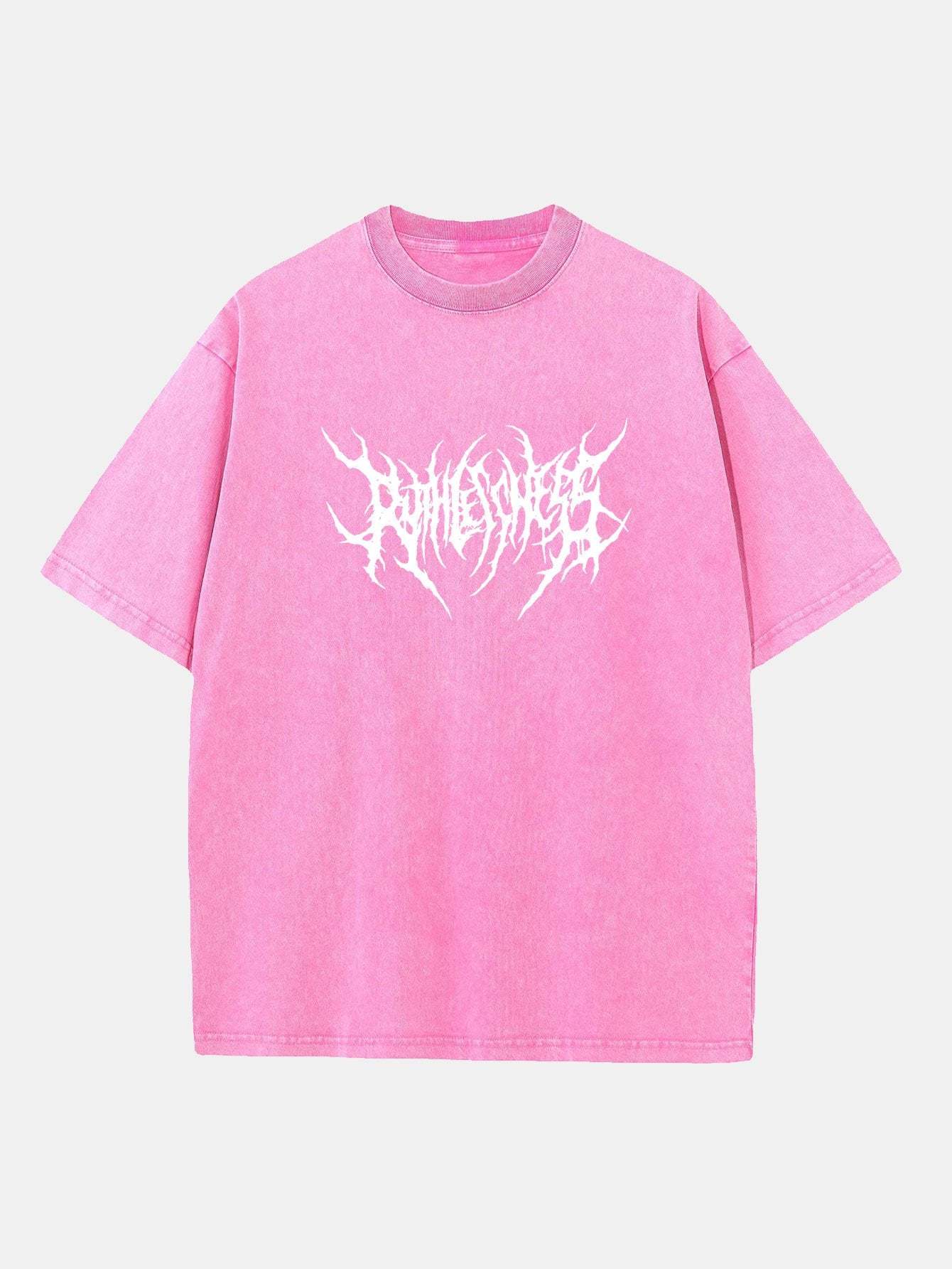 Ruthless Gothic Print Washed Distressed Drop Shoulder T-Shirt-Mitchell Shoes