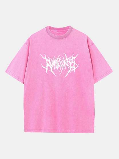 Ruthless Gothic Print Washed Distressed Drop Shoulder T-Shirt-Mitchell Shoes