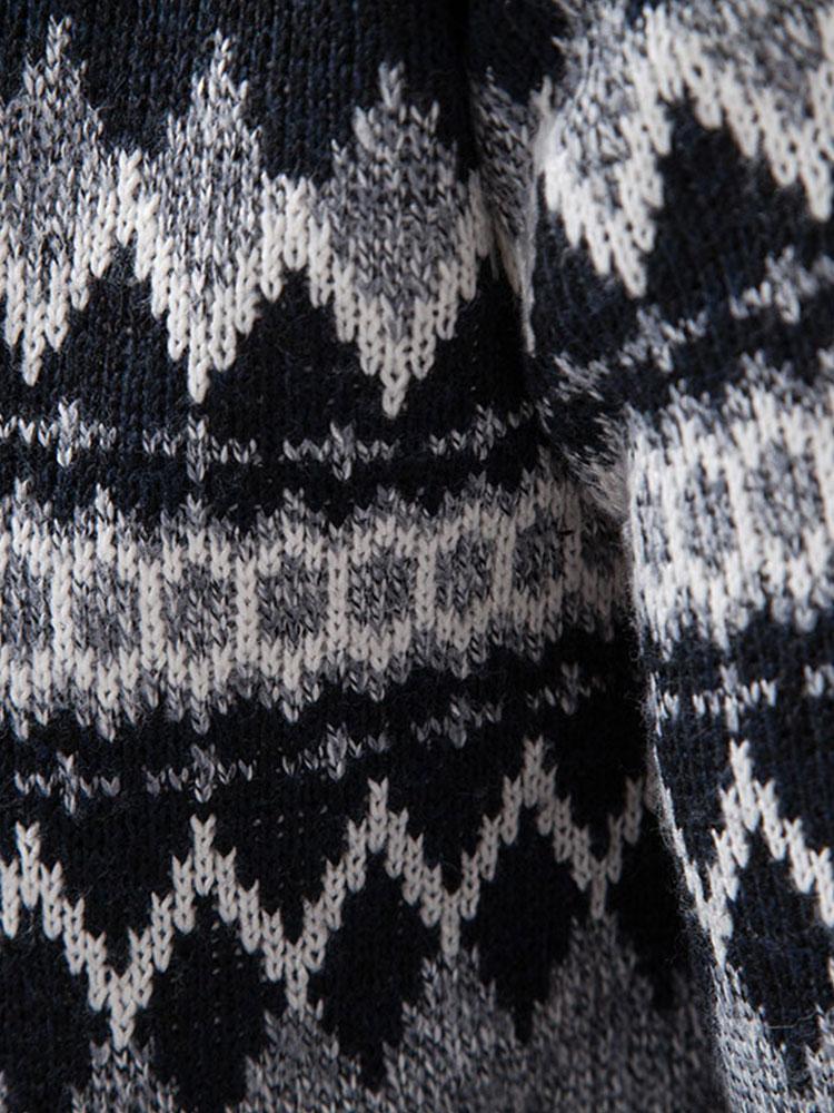 Geometric Pattern Zip Hooded Sweater-Mitchell Shoes